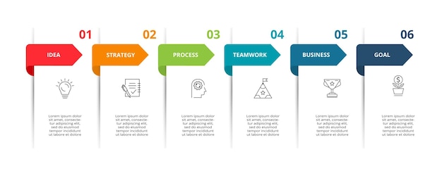 Flèches Abstraites Du Diagramme Graphique Avec 6 étapes Options Pièces Ou Processus Modèle D'affaires Vectoriel Pour La Présentation