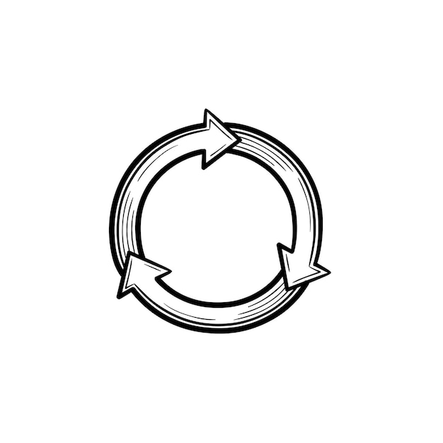 Flèches De Cercle Symbolisant La Réutilisation De L'icône De Doodle Contour Dessiné à La Main. Cycle De L'environnement, Technologie Verte, Concept D'écosystème. Actualiser L'illustration De Croquis De Vecteur De Symbole Pour L'impression, Le Web, Le Mobile Et L'infographie