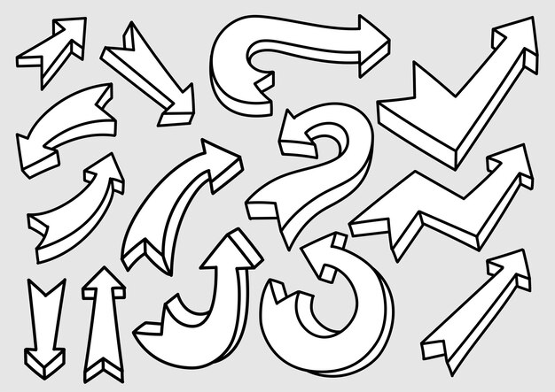 Flèches dessinées à main levée isolées sur fond blanc pour les éléments sur l'infographie, le Web, les présentations commerciales, l'illustration du concept. Vecteur Premium