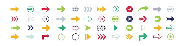 Flèches grandes icônes de jeu de couleurs Collection d'icônes de flèche Curseur simple illustration vectorielle plate