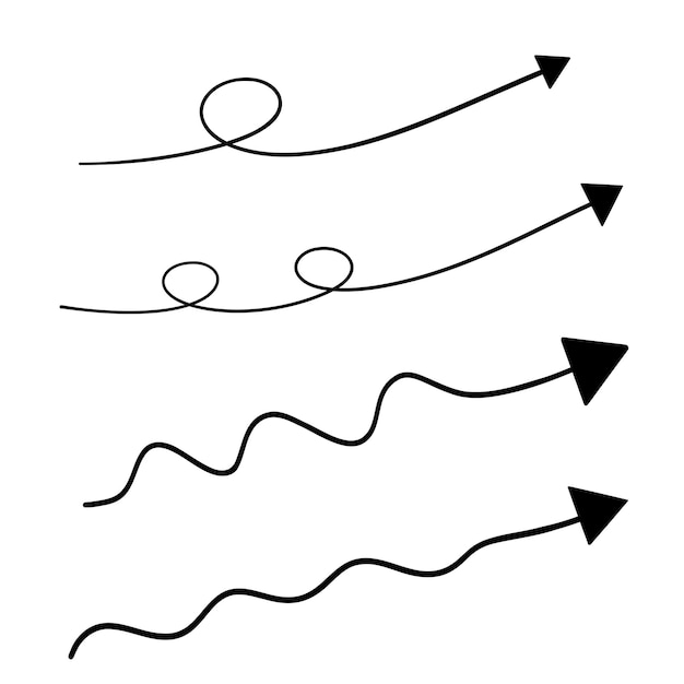 Vecteur flèches de ligne dessinées à la main sur fond blanc isolées