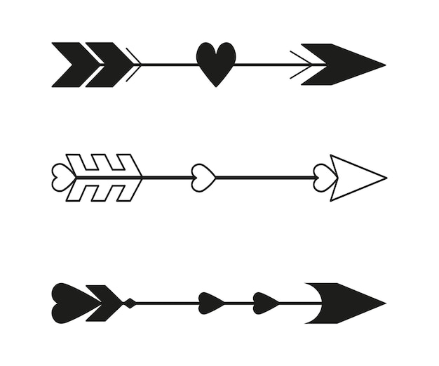 Vecteur flèches romantiques avec coeurs