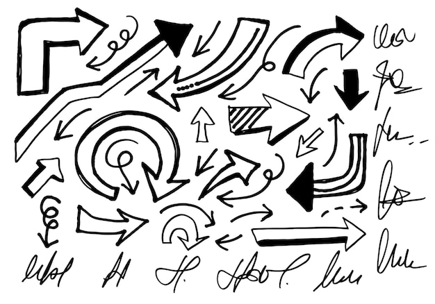 Flèches vectorielles dessinées à la main sur fond blancvecteur EPS