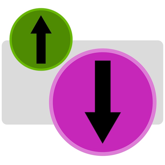 Flèches vers le haut et vers le bas dans des cercles colorés. Illustration vectorielle. SPE 10.