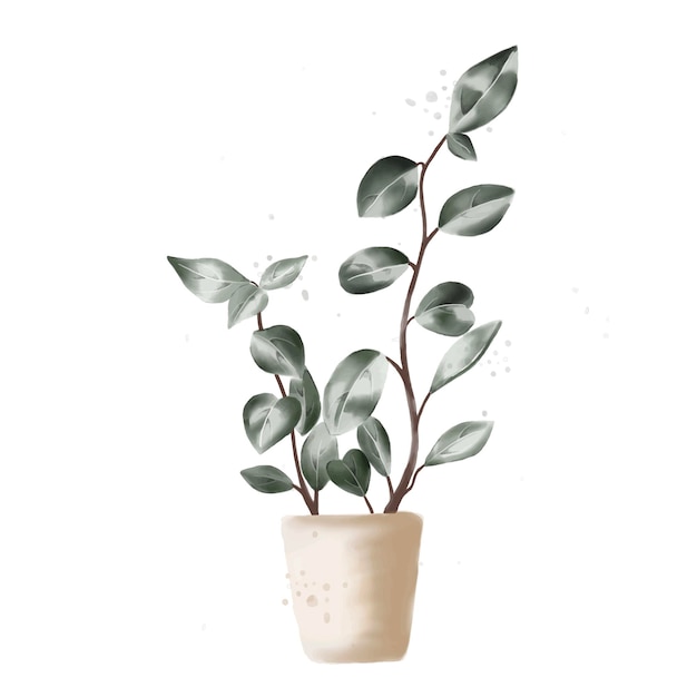 Fleur aquarelle de vecteur dans une illustration de pot isolé sur fond blanc