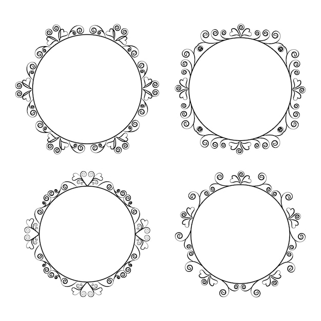 Fleur Cercle Cadre Cadre Floral Contour Vecteur