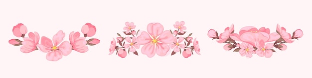 Vecteur fleur de cerisier bouquet bouquet cadre bordure coin plat ensemble floral printemps rose sakura fleur élément délicat conception carte invitation cadeau amour vacances décor autocollant japon chine style saisonnier isolé