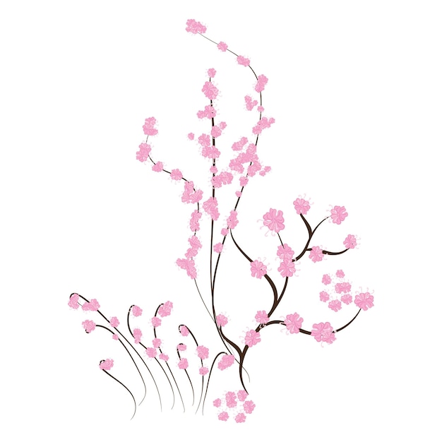 Fleur De Cerisier Vectorielle Gratuite, Branche De Sakura à Fleurs Roses. Arbre à Fleurs Roses.