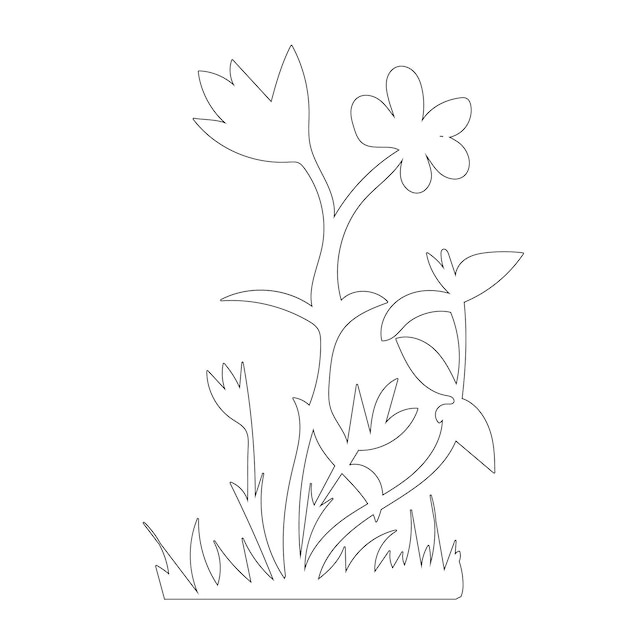 La fleur de contour isolée et l'herbe poussent