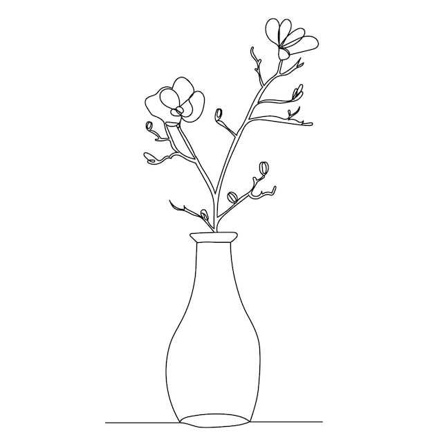 Vecteur fleur dans un vase dessin par une ligne continue, vecteur