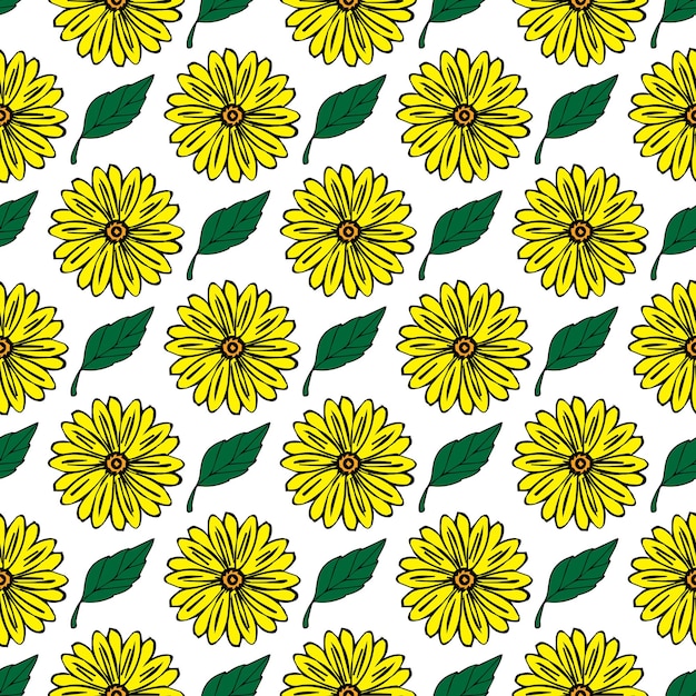 Fleur Et Feuille De Calendula Jaune Seamless Pattern Design