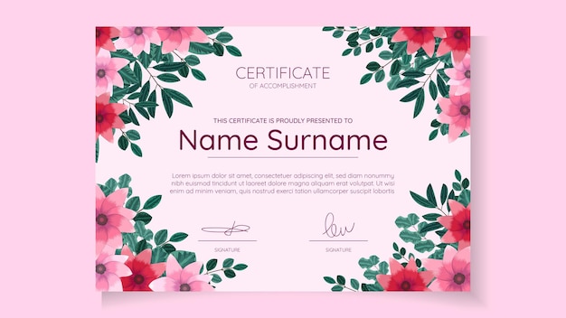 Fleur Florale Certificat D'achèvement Des Cours D'excellence En Présence