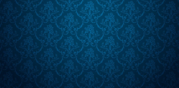 Vecteur fleur d'illustration vectorielle fond vintage bleu avec ornement damassé à motifs sans couture