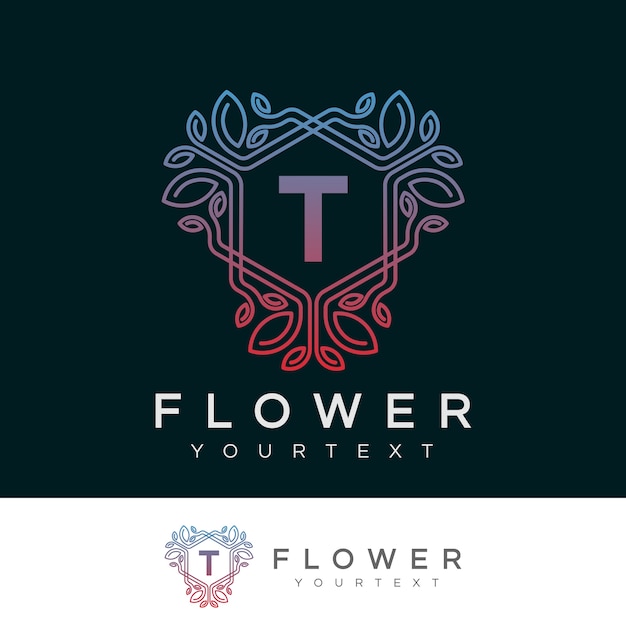 Fleur Initiale Lettre T Logo Design