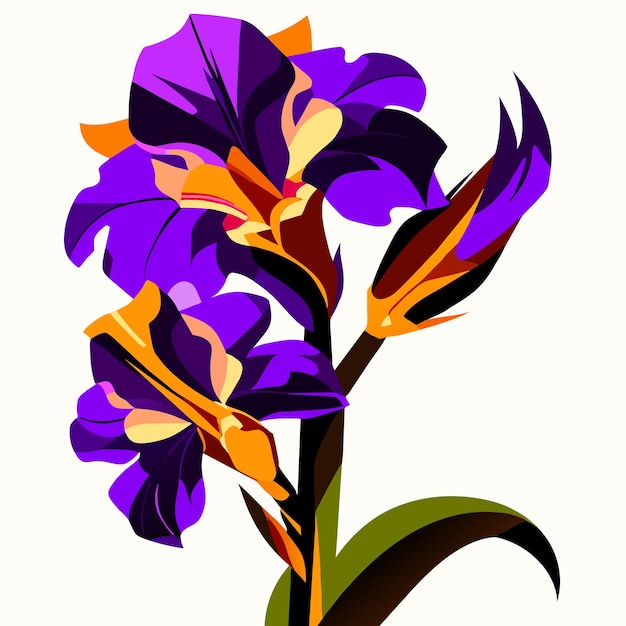 Vecteur fleur d'iris violette avec des éléments jaunes vifs sur le ressort des pétales