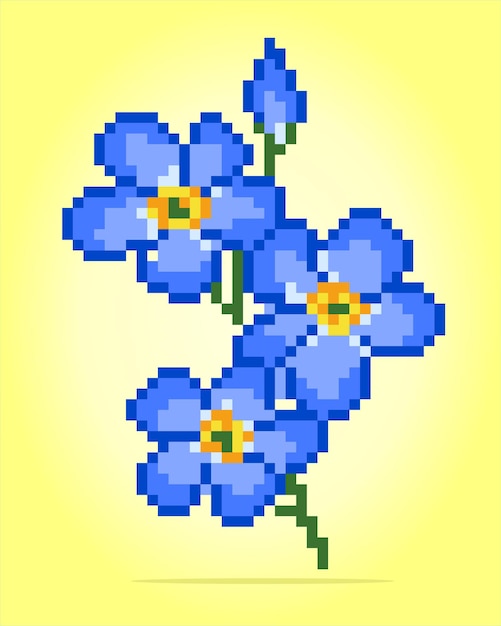 Fleur de lin pixel 8 bits Fleurs bleues pour les motifs de point de croix dans les illustrations vectorielles