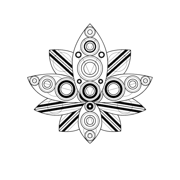 Vecteur fleur de lotus avec illustration linéaire vectorielle ornement géométrique