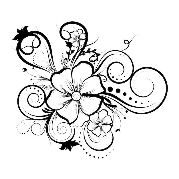 Vecteur fleur de luxe design graphique noir et blanc floral illustration vectorielle sur fond blanc