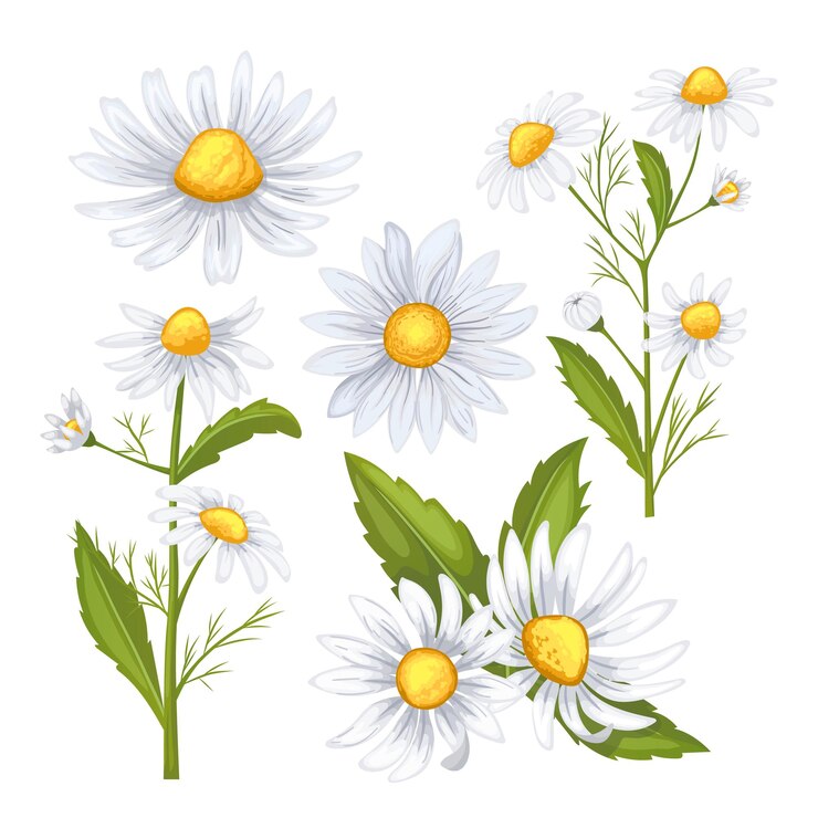 Vecteur fleur de marguerite set illustration vectorielle de dessin animé