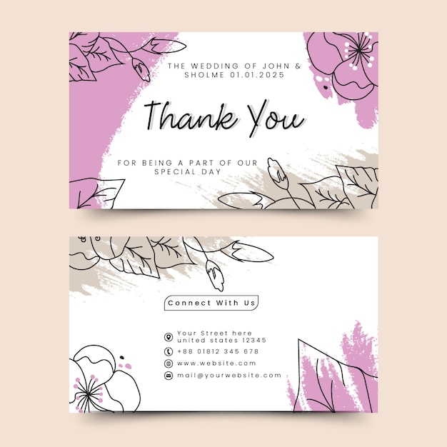 Fleur Merci Carte Modèle D'affaires Aquarelle Floral Vecteur Premium