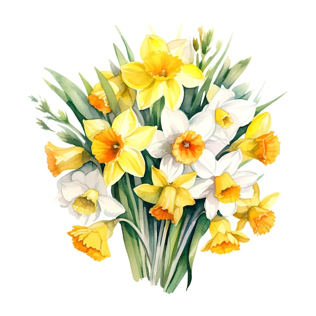 fleur de narcisse aquarelle vecteur bouquet de fleurs