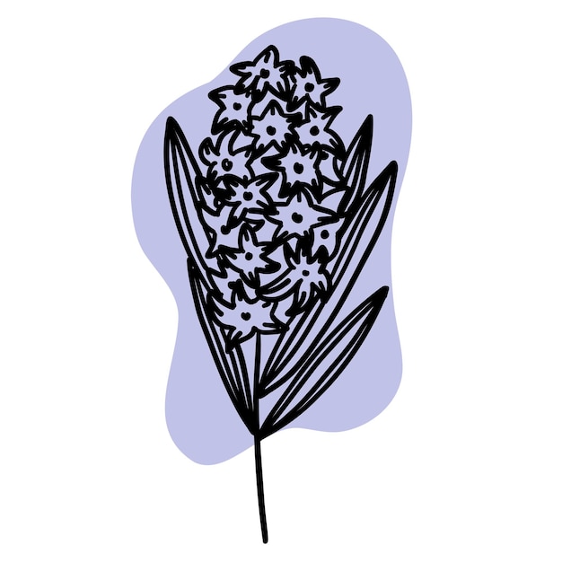 Fleur noir et blanc avec pinceau violet dans le style de contour doodle Illustration vectorielle dessinés à la main