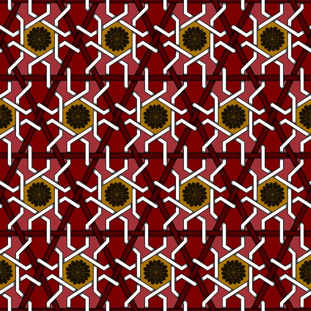 Vecteur fleur noire sur jaune or rouge géométrique motif oriental ethnique traditionnel design pour le fond tapis papier peint vêtements emballage batik tissu illustration vectorielle style de broderie