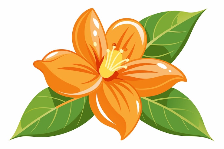 Vecteur une fleur d'orange avec des feuilles isolées sur un fond blanc