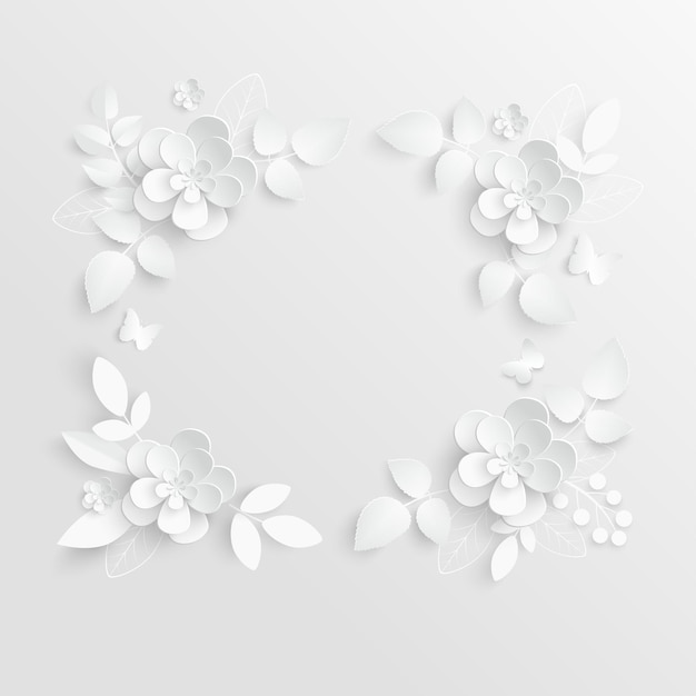 Fleur en papier Cadre carré avec fleurs coupées abstraites Rose blanche Un coeur Décorations de mariage