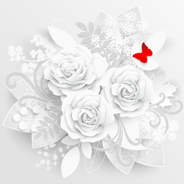 Fleur de papier Roses blanches découpées dans du papier Illustration vectorielle