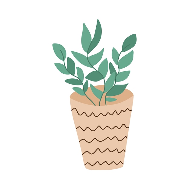 Fleur De Plante D'intérieur Confortable En Pot Feuillage Plante En Style Cartoon Dans Des Couleurs Chaudes Modèle Pour Carte Web Affiche Autocollant Bannière Hygge Illustration Dessinée à La Main Isolée Sur Fond Clipart Mignon