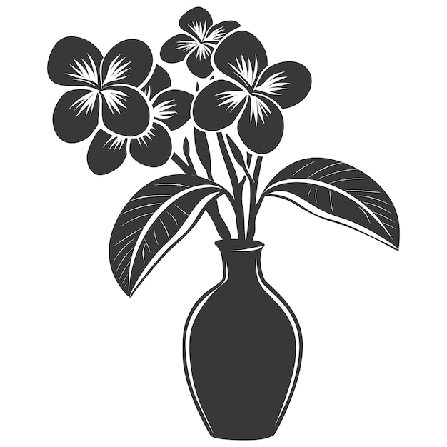 Vecteur fleur de plumeria silhouette dans le vase couleur noire seulement