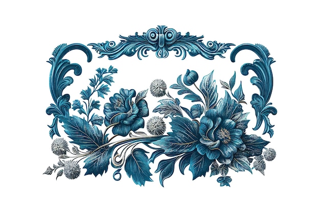 Fleur de printemps Vintage été baroque défilement bleu Vector illustration desing