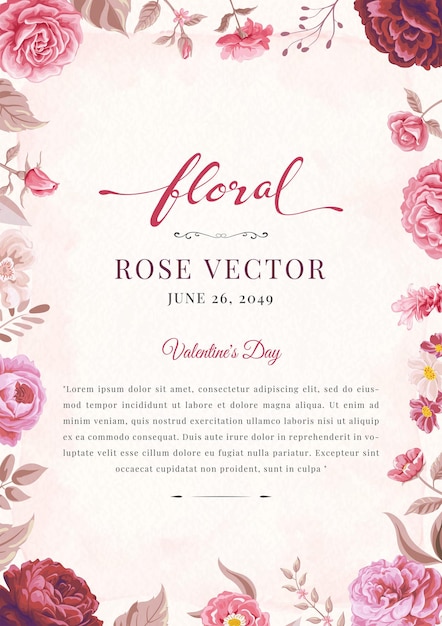 Vecteur fleur rose et illustration peinte numérique de feuille botanique