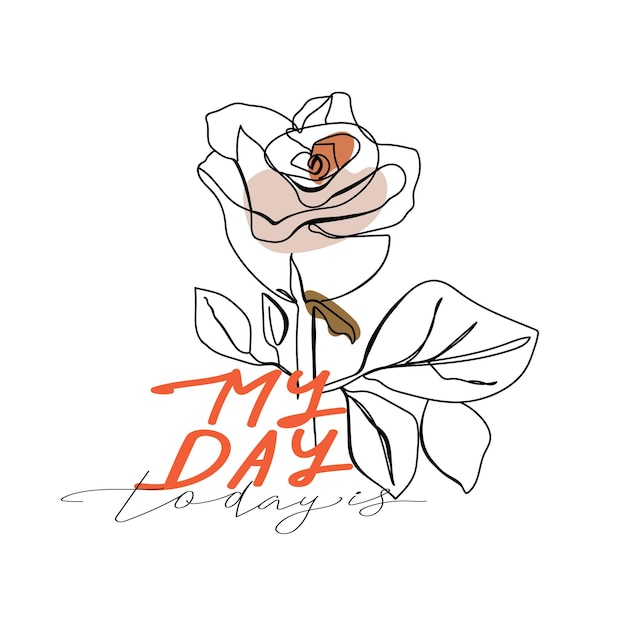 Fleur Rose à Une Ligne Abstraite à La Mode Avec Des Formes Pastel Et Des Lettres Aujourd'hui C'est Ma Journée