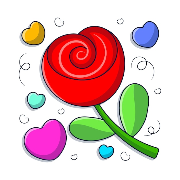 Vecteur fleur rose de mariage avec style de griffonnage coloré dessiné à la main