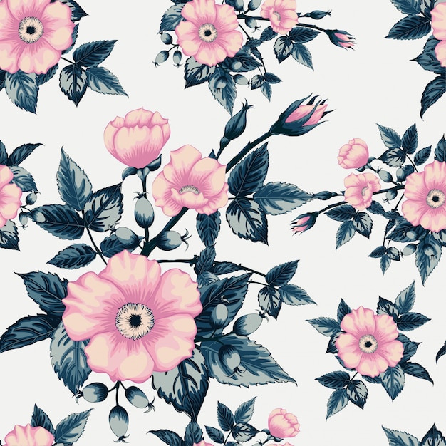 Fleur rose sauvage vintage de modèle sans couture.