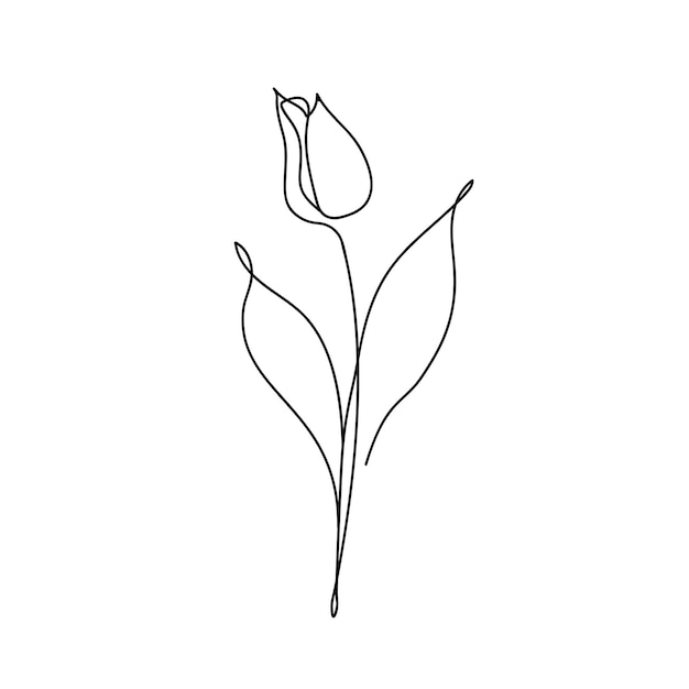 Fleur De Tulipe Dessin Au Trait Continu Doodles En Noir Et Blanc