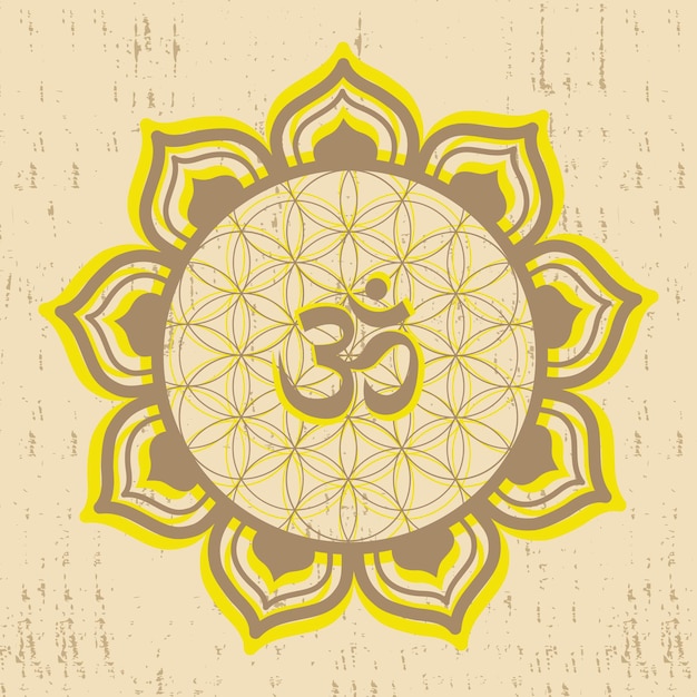 Vecteur fleur de vie et symbole om pour la méditation et la décoration murale illustration vectorielle du mandala