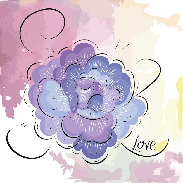 Fleur Vintage Colorée Isolée Fond Aquarelle Illustration Vectorielle