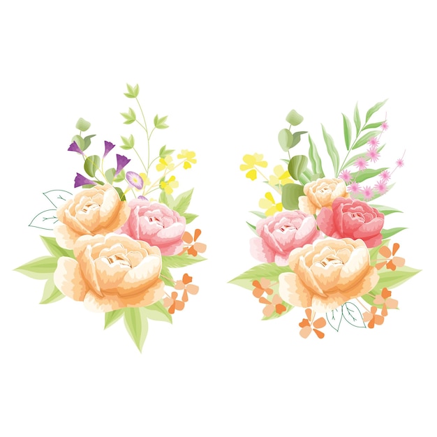 Fleurit la pivoine rouge et orange avec une fleur supplémentaire rosâtre