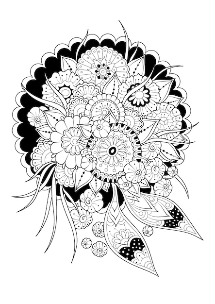 Fleurs Abstraites. Fond Noir-blanc. Coloriage.