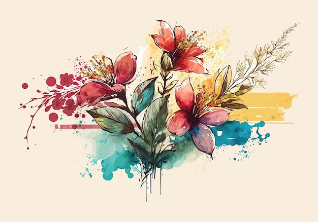 Fleurs aquarelles dessinées à la main sur fond grunge Illustration vectorielle