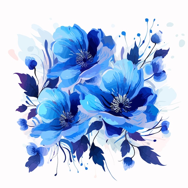 Fleurs Bleues à L'aquarelle