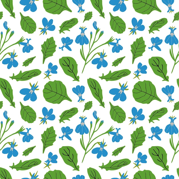 Vecteur fleurs bleues et feuilles modèle sans couture illustration vectorielle de fleurs de jardin