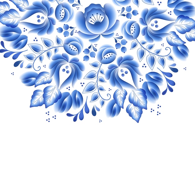 Fleurs bleues florales en porcelaine russe bel ornement folklorique. illustration. Composition décorative.