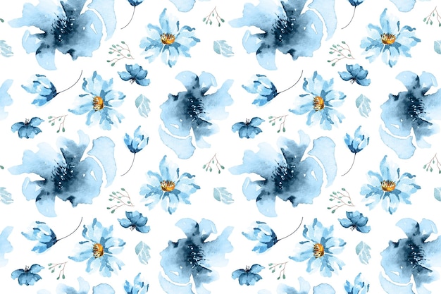 Fleurs bleues de modèle sans couture et botanique avec aquarelle pour la conception de papier peint et de tissu