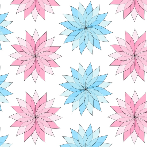 Fleurs bleues et roses sur un motif répétitif de fond blanc
