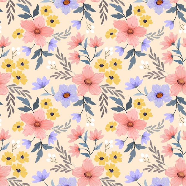 Des fleurs colorées dessinées à la main avec un motif sans couture
