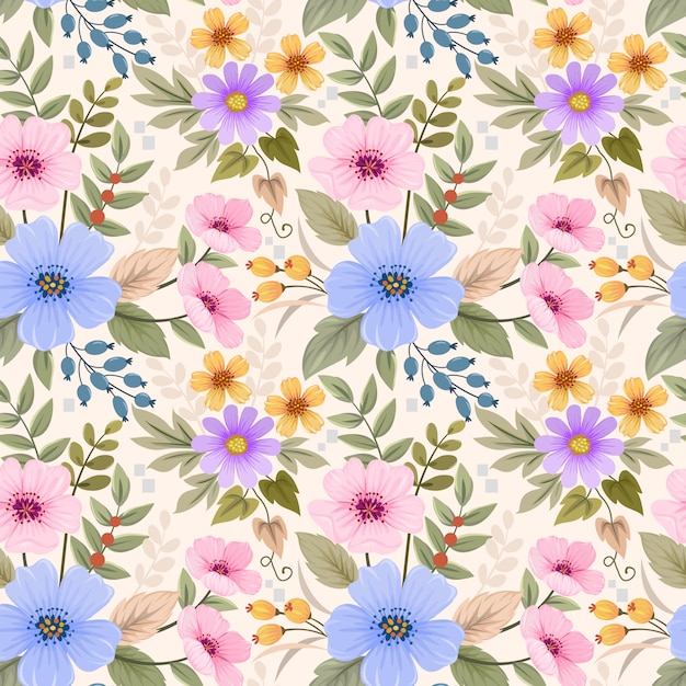 Des fleurs colorées dessinées à la main avec un motif sans couture